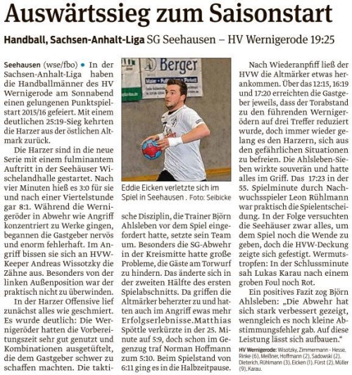 Volksstimme Spielbericht 1. Männer in Seehausen
